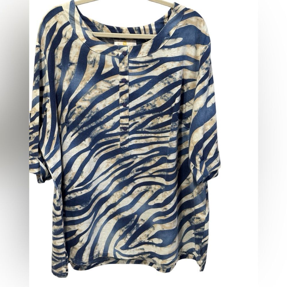 Metro Wear Blue and Cream Zebra Print Blouse